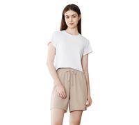 POWER FLOWER Women’s Summer Shorts Lightweight and Breathable - Elastic Waist with Drawstring, Side Pockets, Loose Casual Fit (LY178-Champagne, S-M)