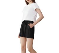 POWER FLOWER Women’s Summer Shorts Lightweight and Breathable - Elastic Waist with Drawstring, Side Pockets, Loose Casual Fit (LY129-Black, L-XL)