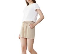 POWER FLOWER Women’s Summer Shorts Lightweight and Breathable - Elastic Waist with Drawstring, Side Pockets, Loose Casual Fit (LY129-Khaki, S-M)