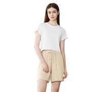 POWER FLOWER Women’s Summer Shorts Lightweight and Breathable - Elastic Waist with Drawstring, Side Pockets, Loose Casual Fit (LY178-Khaki, L-XL)