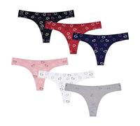 POWER FLOWER Women's Cotton Lace Thongs - Low Rise T-back Briefs, Soft Breathable Underwear, Ladies G-String Briefs Multipack (6866, L-XL)