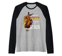 Power in The Name of Jesus Lion and Lamb Design Raglan Baseball Tee