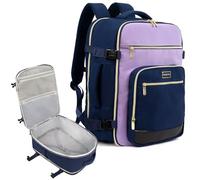 POWER KING Travel Backpack for Womens Mens, Carry on Cabin Size Backpack 30L, Expandable Flight Bag Approved Hand Luggage for Airplanes, Laptop Rucksack 15.6 inch, Navy & Purple