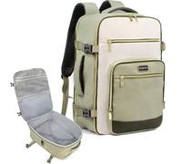 POWER KING Travel Backpack for Womens Mens, Carry on Cabin Size Backpack 30L, Expandable Flight Bag Approved Hand Luggage for Airplanes, Laptop Rucksack 15.6 inch, White & Green