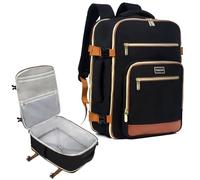 POWER KING Travel Backpack for Womens Mens, Carry on Cabin Size Backpack 30L, Expandable Flight Bag Approved Hand Luggage for Airplanes, Laptop Rucksack 15.6 inch, Black