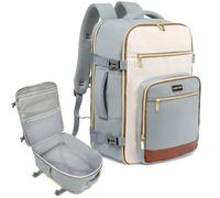 POWER KING Travel Backpack for Womens Mens, Carry on Cabin Size Backpack 30L, Expandable Flight Bag Approved Hand Luggage for Airplanes, Laptop Rucksack 15.6 inch, White & Light Blue