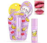 Power Lip Balm in Banana Flavour - Hydrating Tinted Lip Care with Cute Cat Design, Long-Lasting Colour Changing Gloss for Everyday Wear, Purple Tube with Kawaii Aesthetic, Moisturising Fruity