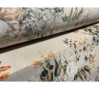 Power mesh net Stretch Fabric, per metre - Nude with Burnt Orange Roses Print