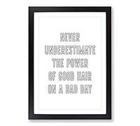 Power of Good Hair Typography Framed Print | A2 Black Framed Wall Art | Ready to Hang | Modern Positive Affirmations Picture | Living Room Bedroom Lounge Office
