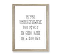 Power Of Good Hair Typography Quote Framed Print | A2 Oak Framed Wall Art | Ready to Hang | Modern Positive Affirmations Picture | Living Room Bedroom Lounge Office