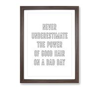 Power Of Good Hair Typography Quote Framed Print | A2 Walnut Framed Wall Art | Ready to Hang | Modern Positive Affirmations Picture | Living Room Bedroom Lounge Office