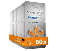 Power one Hearing Aid Batteries Typ 13 orange, Bulk Pack of 60, 1.4 | wireless approved for Bluetooth hearing aids, Size p13, zinc air technology, mercury-free, dispenser, Made in Germany, 5 V