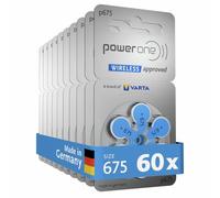 Power one Hearing Aid Batteries Typ 675 blue, Bulk Pack of 60, 1.45 V | wireless approved for Bluetooth hearing aids, Size p675, zinc air technology, mercury-free, dispenser, Made in Germany