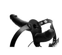 Power Pegger Black Silicone Vibrating Double Dildo with Harness
