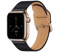 POWER PRIMACY Leather Bands Compatible with Apple Watch Band 38mm 40mm 41mm 42mm-Series 11/10,Genuine Leather Strap Compatible for Women Men iWatch SE Series 11 10 9 8 7 6 7 6 5 4 3 2 1(Black/Plating