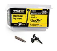 Power Pro 100 Pcs Black-Plated Structural Lag Screws (5/16 inch x 2-1/2 inch) | Patented Design Star Drive Heavy Duty Wood Screws | Multi-Layer Epoxy Coated Exterior Fasteners