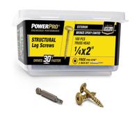 Power Pro 100 Pcs Structural Lag Screws (1/4 inch x 2 inch) | Patented Design Star Drive Heavy Duty Wood Screws | Multi-Layer Epoxy Coated Exterior Fasteners | ICC ESR-4017 Building Code Approved
