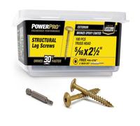 Power Pro 100 Pcs Structural Lag Screws (5/16 inch x 2-1/2 inch) | Patented Design Star Drive Heavy Duty Wood Screws | Multi-Layer Epoxy Coated Exterior Fasteners | ICC ESR-4017 Building Code Approved
