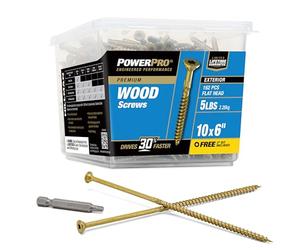 Power Pro 48618 Wood Screws, #10 x 6, Premium Outdoor Deck Screws, Rust Resistant, Epoxy Coated Bronze, 5lb Tub, 177 pcs