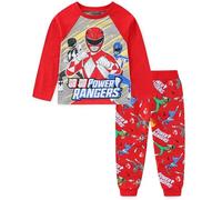 Power Rangers Big Kids 2 Piece Long Sleeve French Terry Shirt and Trousers, red / grey, 8