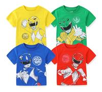 Power Rangers Boy's 4 Pack Short Sleeve T-Shirt for Little Kids, Blue, 5 (Pack of 4)