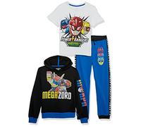 Power Rangers Boys' Graphic Hoodie T-Shirt & Jogger Sweatpants 3-Piece Athleisure Outfit Bundle Set - Boys 4-20, Black / Royal Blue / White, 10-12