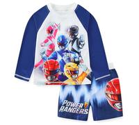 Power Rangers Boys Rash Guard & Swim Trunks for Big Kids UPF 50+, blue/white, 6