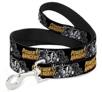 Power Rangers Dog Leash | Power Rangers Black Ranger Mastadon Pose and Coin Icon Black Durable Stylish For Walks
