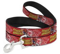 Power Rangers Dog Leash | Power Rangers Red Ranger Tyrannosaurus Rex Pose and Coin Icon Durable Stylish For Walks