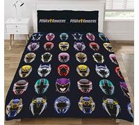 Power Rangers Double Bed 'Helmets' Duvet Cover Set Reversible Polycotton Bedding Black & Blue