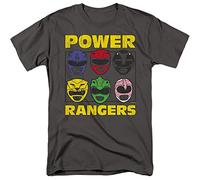 Power Rangers Heads Mens T Shirt, Charcoal, LRG
