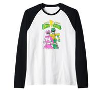 Power Rangers Mighty Morphin Power Couple Rangers Distressed Raglan Baseball Tee