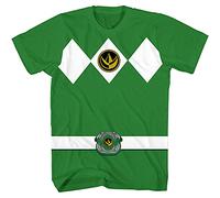 Power Rangers Mighty Morphin Red Blue Yellow Pink Green Black Blue Youth Armor Costume T-Shirt, Green, Medium