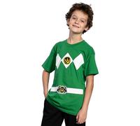 Power Rangers Mighty Morphin Red Blue Yellow Pink Green Black Blue Youth Armor Costume T-Shirt, Green, S