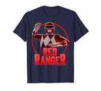 Power Rangers Red Ranger Karate Action Circle Portrait T-Shirt, Men, Navy Blue, Medium