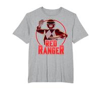 Power Rangers Red Ranger Karate Action Circle Portrait T-Shirt, Men's Big and Tall, Heather Grey, 3X Tall