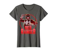 Power Rangers Red Ranger Karate Action Circle Portrait T-Shirt, Women, Asphalt Grey, Large