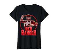 Power Rangers Red Ranger Karate Action Circle Portrait T-Shirt, Women, Black, Medium