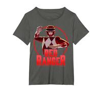 Power Rangers Red Ranger Karate Action Circle Portrait T-Shirt, Women's Plus, Asphalt Grey, 2X