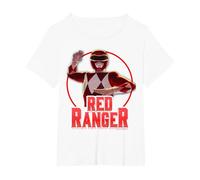 Power Rangers Red Ranger Karate Action Circle Portrait T-Shirt, Women's Plus, White, 1X