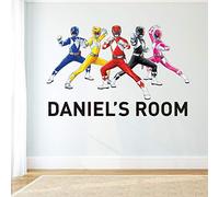 Power Rangers Wall Sticker - Group Personalised Name Wall Decal Kids Bedroom Mural Vinyl Art (120cm Width x 80cm Height)