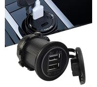 Power Socket with Dual USB Ports and LED Display Ideal for Charging Multiple Devices in Your Vehicle (White)