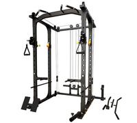 Power Squat Rack, Power Cage with Adjustable Cable Crossover System and More Training Attachment, All-in-One Squat Rack with Dual Pulley System, Weight Cage Modern Fitness Multi Function