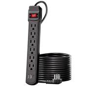Power Strip | 6 Outlet Charging Station, Flat Power Strip with 1.5m Extension Cord, 2 USB and 1 Type C | for Home Desk Residence University Laptop Computer