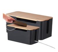Power Strip Cover Box - Cable Organizer with Wooden Lid, Cable Storage Box, Desktop Cable Management Solution | Cable Hideaway for Router, USB Hub, Computer, Chargers, Workstation