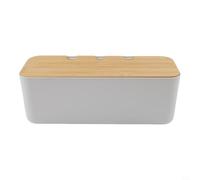 Power Strip Storage Box with Wooden Lid and ABS Housing Designed for Cable Organization Behind Desks and TV Stands (white)