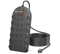 Power Strip Surge Protector (3,400 Joules), DEPOW 24 AC Multiple Outlets (1875W/15A) with 6 USBs (2 USB-C Ports), 8 Ft Long Heavy Duty Extension Cord, Flat Plug, Wall Mount for Home, Office, Black