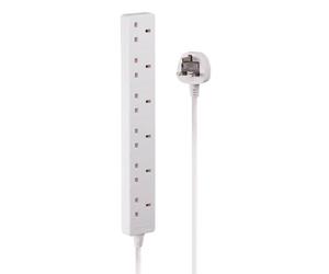 Power Strip - UK Mains 6 Way Gang Socket, White, 2m