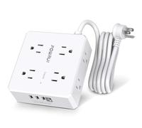 Power Strip with 6 Feet -8 Widely Surge Protector Outlets with 4 USB Ports, 3 Side Outlet Extender with 6 Feet Extension Cord, Flat Plug, Wall Mount, Desk USB Charging Station, ETL,White