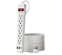 Power Strip with Long Cord | Charging Base with 6 Outlets - Flat Power Strip with 1.5m Extension Cable, 2 USB and 1 Type C | for Home Desk Residence University Laptop